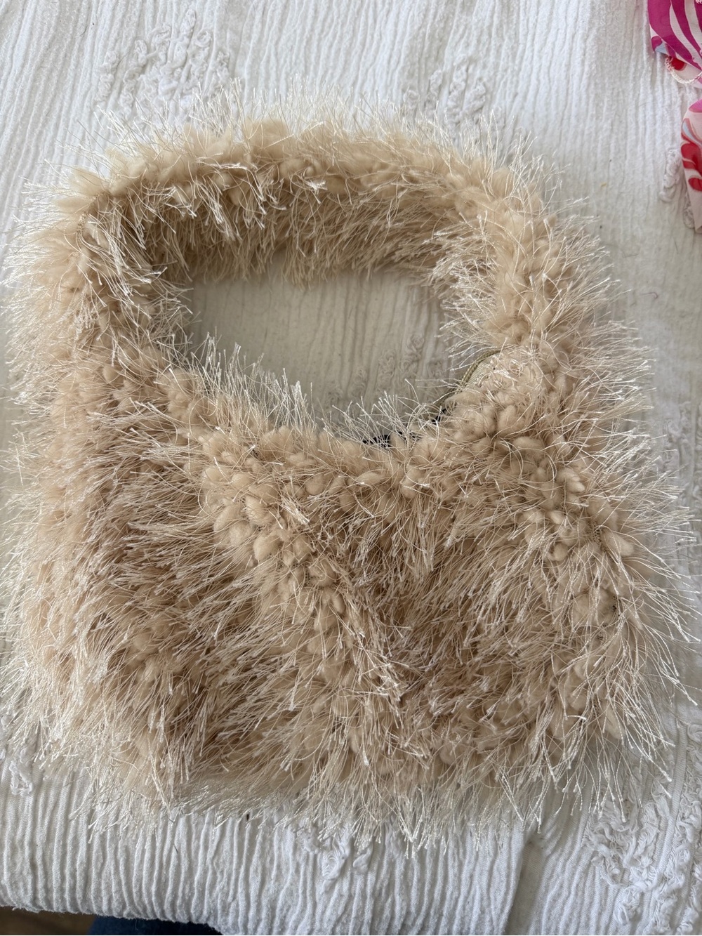 Plush Fluffy Beige Faux Fur Handbag